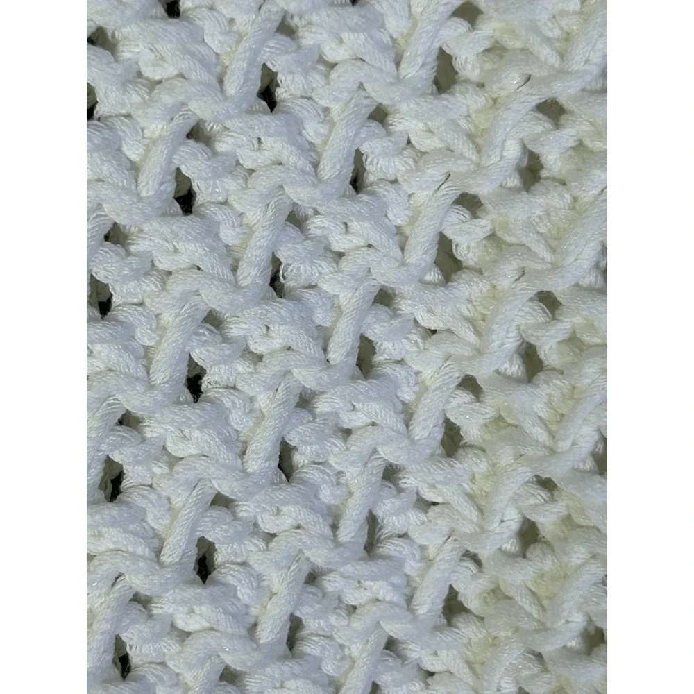 St. John cream white open-knit crewneck sweater Bell Sleeves S Quite Luxury